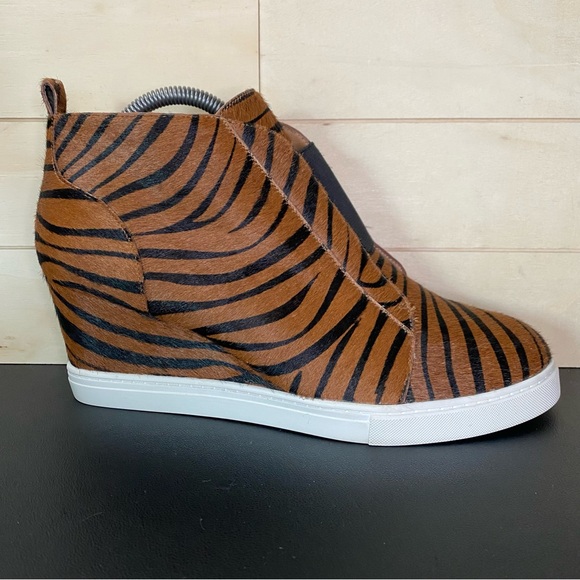 Paolo Shoes - Paolo Women’s Tan & Black Zebra Stripe Wedge Sneaker